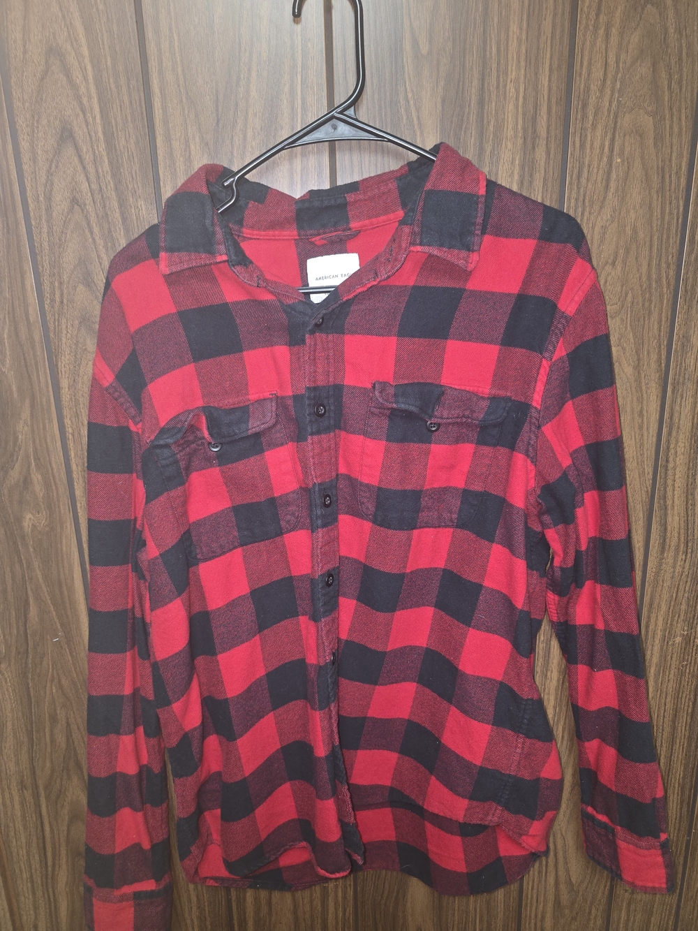 American Eagle Outfitters Red and Black Buffalo Plaid Button-Up Shirt